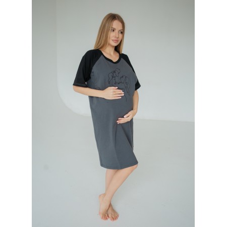 Нічна сорочка з принтом і секретом для годування Поліна Синя